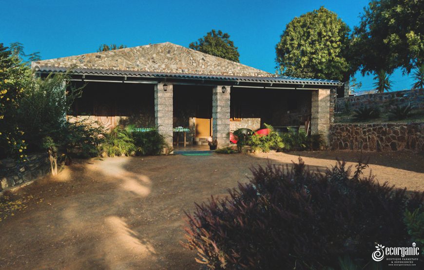 stone roof building in forest stay in bandipur