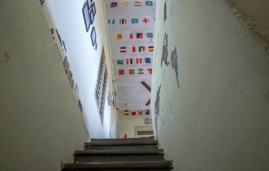 All Nation flags were sticked in the cealing of decostel backpackers hostel