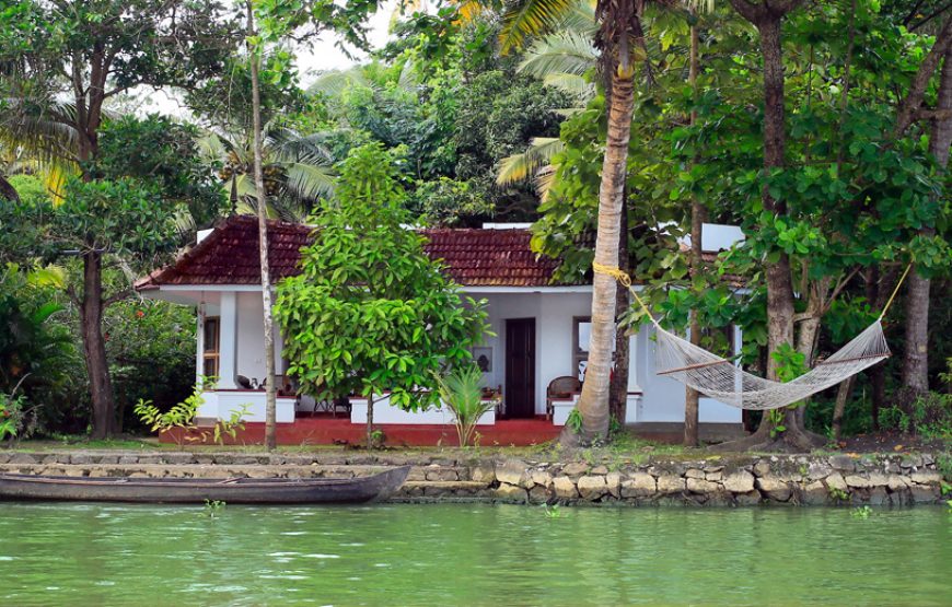 A beautiful view of house from backwater stay in alleppey