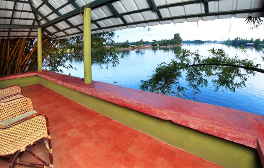 view from the corridor outside from backwater stay in alleppey